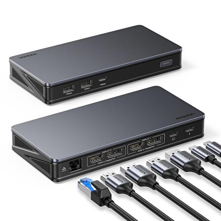 Ugreen 9'u 1 Arada 2*HDMI 2*DisplayPort USB-A 3.2 Gen2 Type-C 100W Ethernet Dönüştürücü Dock Station