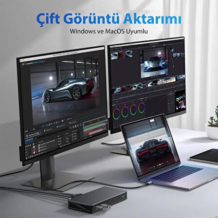 Ugreen 9'u 1 Arada 2*HDMI 2*DisplayPort USB-A 3.2 Gen2 Type-C 100W Ethernet Dönüştürücü Dock Station