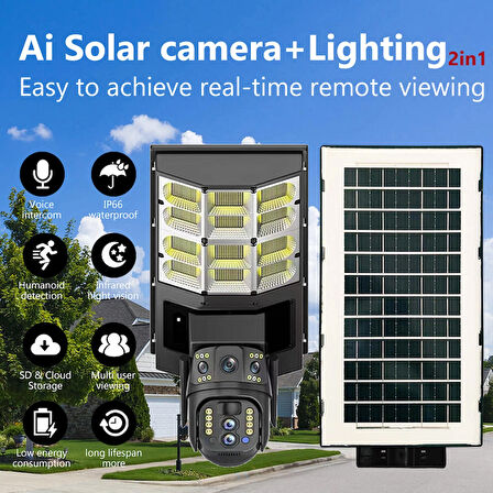 Avenir AV-SL400X 10X Zoom 4G Sim Kartlı Solar Güneş Enerjili Sokak Lambası Çift Lensli Kamera