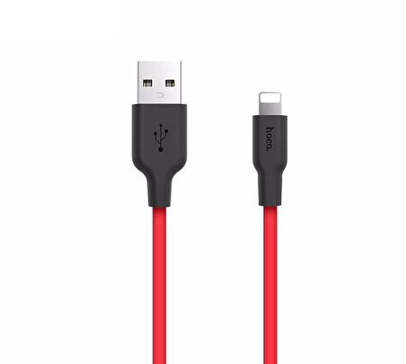 HOCO X21 USB to iPhone Lightning 2A Silikon Hızlı Şarj ve Data Kablosu (Siyah-Kırmızı)