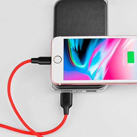 HOCO X21 USB to iPhone Lightning 2A Silikon Hızlı Şarj ve Data Kablosu (Siyah-Kırmızı)