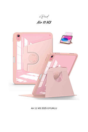 iPad Air 11 2025 M3 Çip Uyumlu 360° Dönebilen Yatay Dikey Standlı Fuchsia Pino Tablet Kılıfı