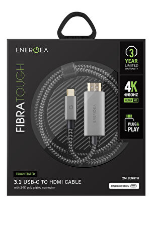FibraTough 2M 4K 60 Hz Type-C to HDMI Kablo - Gri