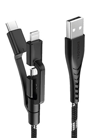 C89 NyloFlex 3in1 1.5M 3A USB to Type-C / Lightning / Micro Hızlı Şarj Kablo - Siyah