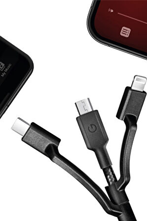 C89 NyloFlex 3in1 1.5M 3A USB to Type-C / Lightning / Micro Hızlı Şarj Kablo - Siyah