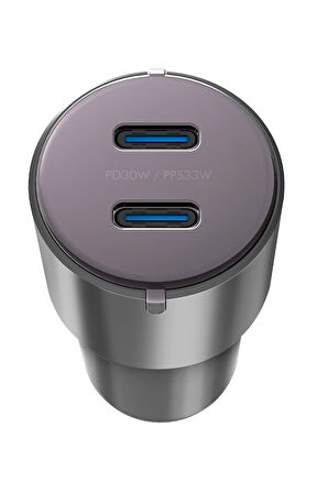 AluDrive D60 66W 2 Adet 33W Type-C Çıkışlı Alüminyum Araç İçi Şarj Aleti - Koyu Gri
