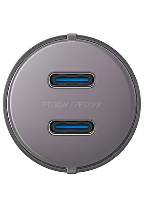 AluDrive D60 66W 2 Adet 33W Type-C Çıkışlı Alüminyum Araç İçi Şarj Aleti - Koyu Gri