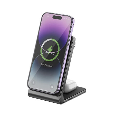 Energea MagTrio 3in1 Katlanabilir 15W Hızlı Şarj Standı - Koyu Gri