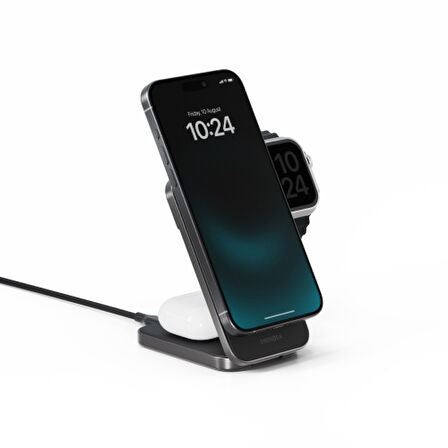 Energea MagTrio 3in1 Katlanabilir 15W Hızlı Şarj Standı - Koyu Gri
