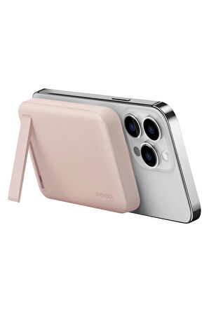 MagPac Mini 10.000 mAh 20W Type-C 15W Kablosuz Şarj - Stant Özellikli Magsafe Powerbank - Pembe