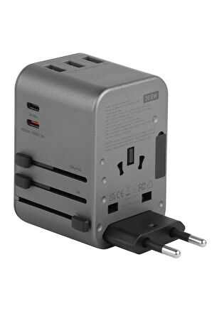 TravelWorld 35 Universal 35W Type-C 15W Type-C ve 12W USB Çıkışlı PD Hızlı Şarj Aleti - Koyu Gri