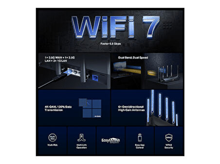 MERCUSYS MR37BE | BE6500 Mbps | Dual-Band | Fiber Destekli | 2× 2.5G Port | Wi-Fi 7 Router