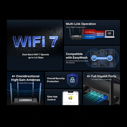 Mercusys MR25BE EasyMesh Uyumlu WPA3 BE3600 Çift Bant Wi-Fi 7 Router