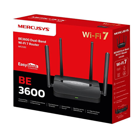 Mercusys MR25BE EasyMesh Uyumlu WPA3 BE3600 Çift Bant Wi-Fi 7 Router