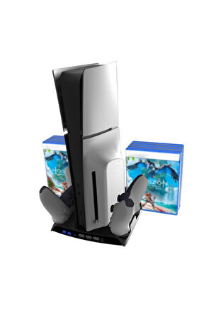 P5D-002 PS5 Slim Disk/PS5 Slim Dijital Uyumlu Stand Şarj Cihazı Soğutucu Fan