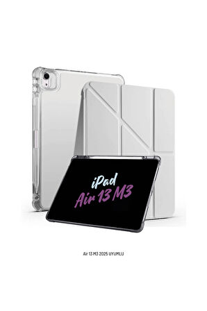 iPad Air 13 inç 2025 M3 Çip Uyumlu Kalem Bölmeli Standlı Akıllı Fuchsia Trifolding Tablet Kılıfı
