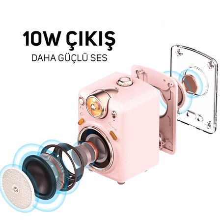 Divoom Fairy-OK Karaoke Mikrofonlu FM Radyolu Taşınabilir Pembe Bluetooth Hoparlör