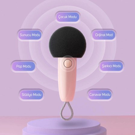 Divoom Fairy-OK Karaoke Mikrofonlu FM Radyolu Taşınabilir Pembe Bluetooth Hoparlör