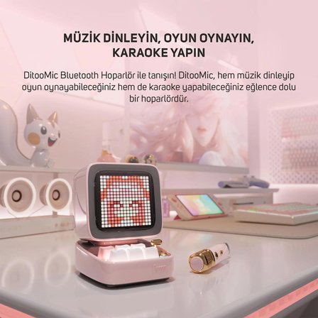 Divoom DitooMic Piksel Ekranlı Karaoke Mikrofonlu Pembe Bluetooth Hoparlör