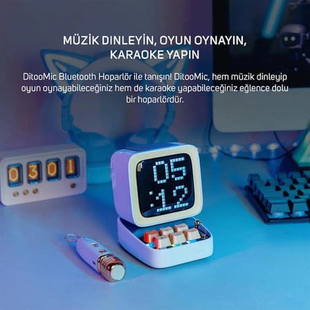 Divoom DitooMic Piksel Ekranlı Karaoke Mikrofonlu Mavi Bluetooth Hoparlör