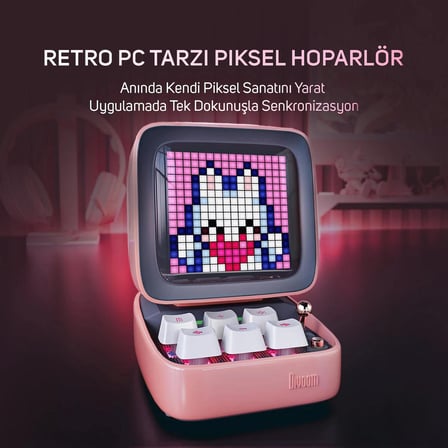 Divoom DitooPro Piksel Ekranlı Pembe Bluetooth Hoparlör