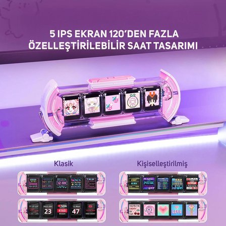 Divoom TimesGate 5 Ekranlı Rgb Işıklı Akıllı Dijital Saat Youtuber ve Oyuncu Dekor Resim Çerçevesi Pembe