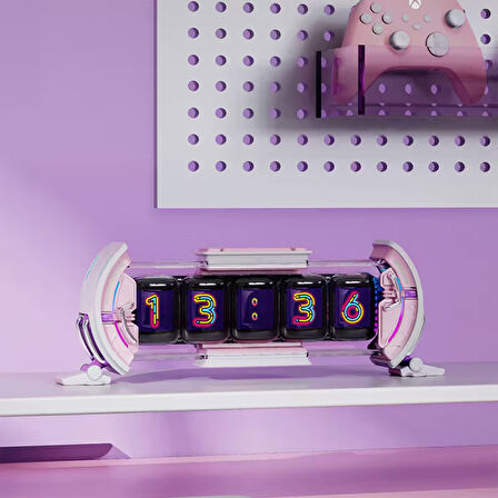 Divoom TimesGate 5 Ekranlı Rgb Işıklı Akıllı Dijital Saat Youtuber ve Oyuncu Dekor Resim Çerçevesi Pembe