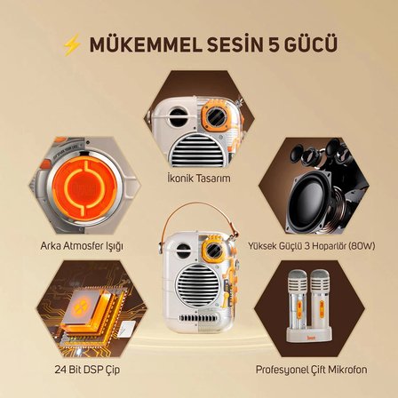 Divoom Spark Pro Çift Karaoke Mikrofonlu 80W Bluetooth Hoparlör