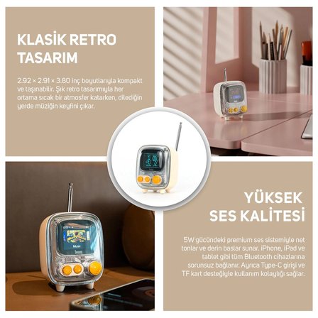 Divoom Tiivoo-2 FM Radyolu Mini Bluetooth Hoparlör, Kablosuz Piksel Ekranlı Retro Taşınabilir Ses Bombası, Beyaz