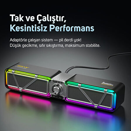 Divoom D-base 30W Masaüstü Bluetooth Gaming Hoparlör, Rgb Işıklı, Çift Portlu 35W Hızlı Şarj, USB/Aux/Bluetooth6.0, Siyah