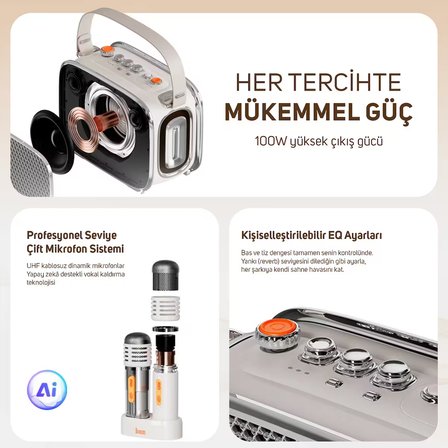 Divoom SongBird Ultra 100W Çift Mikrofonlu Karaoke Bluetooth Hoparlör, Taşınabilir Ses Bombası, 8 Saate Varan Çalma Süresi, Kablosuz, TF/Aux/USB/Bluetooth5.2, Beyaz