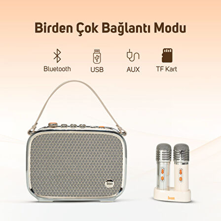 Divoom SongBird Ultra 100W Çift Mikrofonlu Karaoke Bluetooth Hoparlör, Taşınabilir Ses Bombası, 8 Saate Varan Çalma Süresi, Kablosuz, TF/Aux/USB/Bluetooth5.2, Beyaz