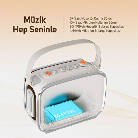 Divoom SongBird Ultra 100W Çift Mikrofonlu Karaoke Bluetooth Hoparlör, Taşınabilir Ses Bombası, 8 Saate Varan Çalma Süresi, Kablosuz, TF/Aux/USB/Bluetooth5.2, Beyaz