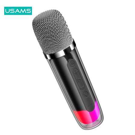 Usams Şarjlı Taşınabilir RGB BT5.3 360 Derece Stereo Bluetooth Hoparlör ve Kareoke Mikrofonu