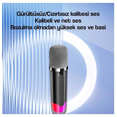 Usams Şarjlı Taşınabilir RGB BT5.3 360 Derece Stereo Bluetooth Hoparlör ve Kareoke Mikrofonu