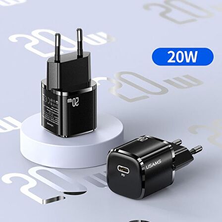 Usams T36 USB 20 Watt Hızlı Şarj Adaptörü Siyah