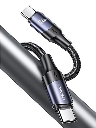 Usams US-SJ524 Örgülü 1.2m Type-C to Type-C 100w PD Hızlı Şarj ve Data Kablosu