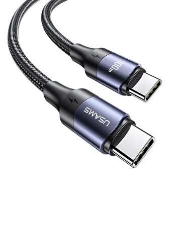 Usams US-SJ524 Örgülü 1.2m Type-C to Type-C 100w PD Hızlı Şarj ve Data Kablosu