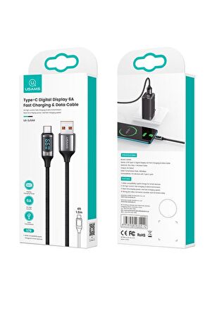Usams US-SJ544 Dijital Göstergeli,Çipli,Örgülü,1.2m PD 66W USB to Type-C Hızlı Şarj ve Data Kablosu 