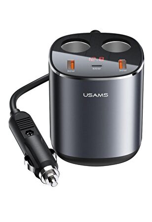 Usams US-CC151 Dijital Göstergeli 2x30w USB+1x65w PD+2x60w Çakmaklık 245w Araç Hızlı Şarj Organizeri