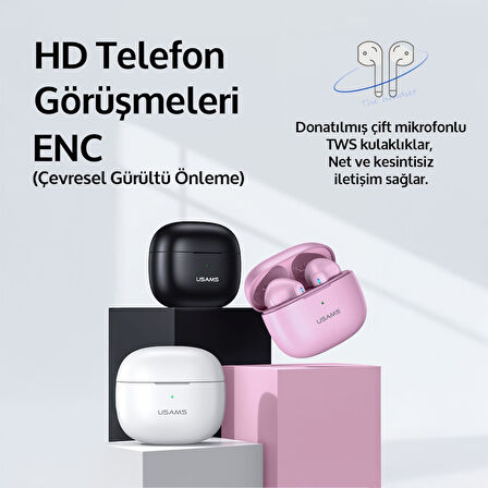 Usams NX10 Çift Mikrofonlu BT5.2 TWS Bluetooth Kulaklık-Pembe