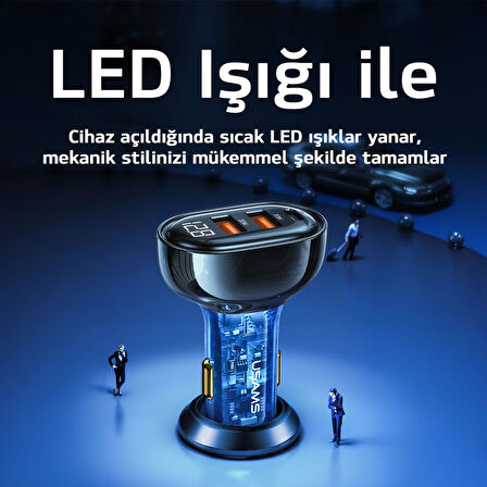 Usams US-CC158 125W (Type-C+USB) Üç Bağlantı Noktalı Hızlı Araç Şarj Soketi-Siyah