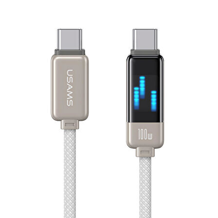 Usams US-SJ744 Type-C To Type-C 100W Meteor Efekt Ekranlı 1.2m Hızlı Şarj ve Data Kablosu Titanium