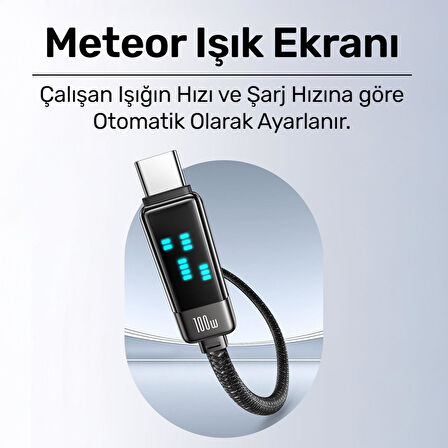 Usams US-SJ744 Type-C To Type-C 100W Meteor Efekt Ekranlı 1.2m Hızlı Şarj ve Data Kablosu Titanium
