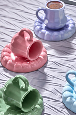 6 Kişilik 12 Parça Modern Renkli Kahve Fincan Takımı - Şık Tasarım Sunum Seti