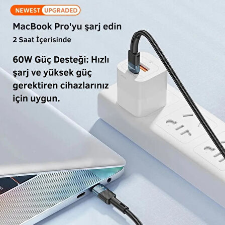 Essager Örgü Kablo 1 Metre PD 60W Type C to Type C Şarj Kablosu 480Mbps Veri Aktarım Şarj Akım Korumalı