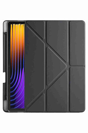 Pad 7 Pro / Pad 7 Uyumlu Kalem Bölmeli Fuchsia Trifolding Akıllı Tablet Kılıfı