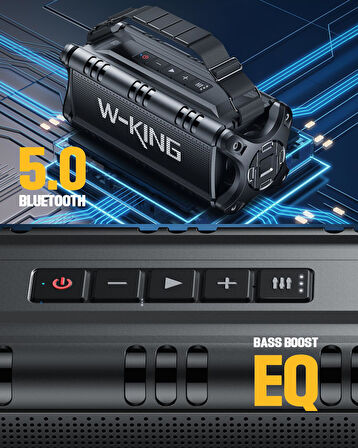 W-KING D8-1 Bluetooth Hoparlör, 90W Ultra Bass Boombox, 40 Saat Çalma Süresi, IPX6 Suya Dayanıklı, Kablosuz Stereo TWS, Powerbank/TF/Aux/Bluetooth5.0/NFC, Ses Bombası