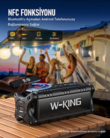 W-KING D8-1 Bluetooth Hoparlör, 90W Ultra Bass Boombox, 40 Saat Çalma Süresi, IPX6 Suya Dayanıklı, Kablosuz Stereo TWS, Powerbank/TF/Aux/Bluetooth5.0/NFC, Ses Bombası