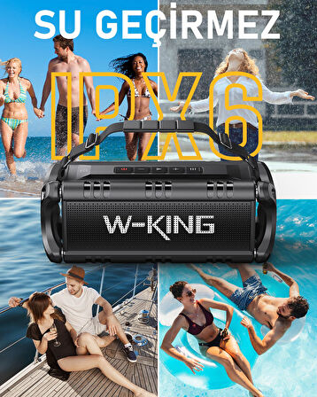 W-KING D8-1 Bluetooth Hoparlör, 90W Ultra Bass Boombox, 40 Saat Çalma Süresi, IPX6 Suya Dayanıklı, Kablosuz Stereo TWS, Powerbank/TF/Aux/Bluetooth5.0/NFC, Ses Bombası